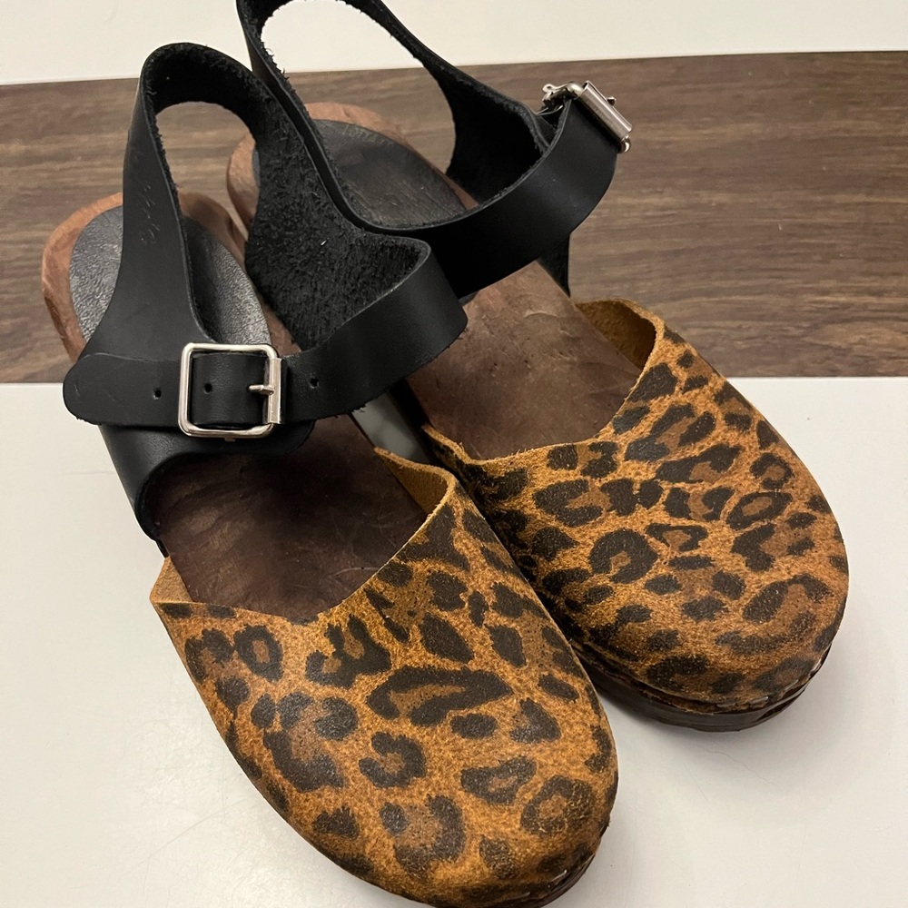 Lotta from Stockholm Leopard Print Highwood Clogs with Brown Base 37